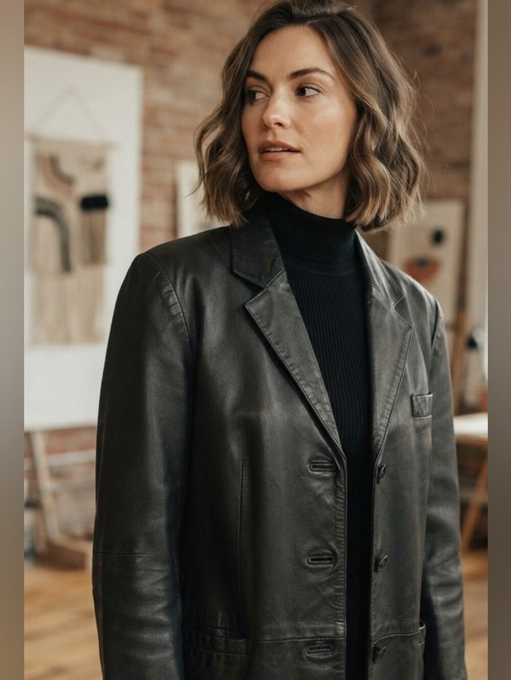 Vintage Danier Black Leather Blazer Jacket - Size Large - 90s Minimalist
